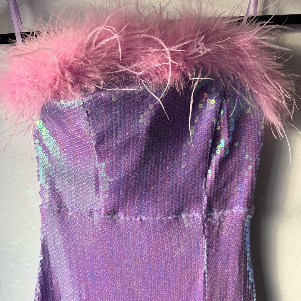 Honey & Rosie Formal Iridescent Sequin Feather Dress Purple Pink XS $129 Prom - Picture 5 of 8